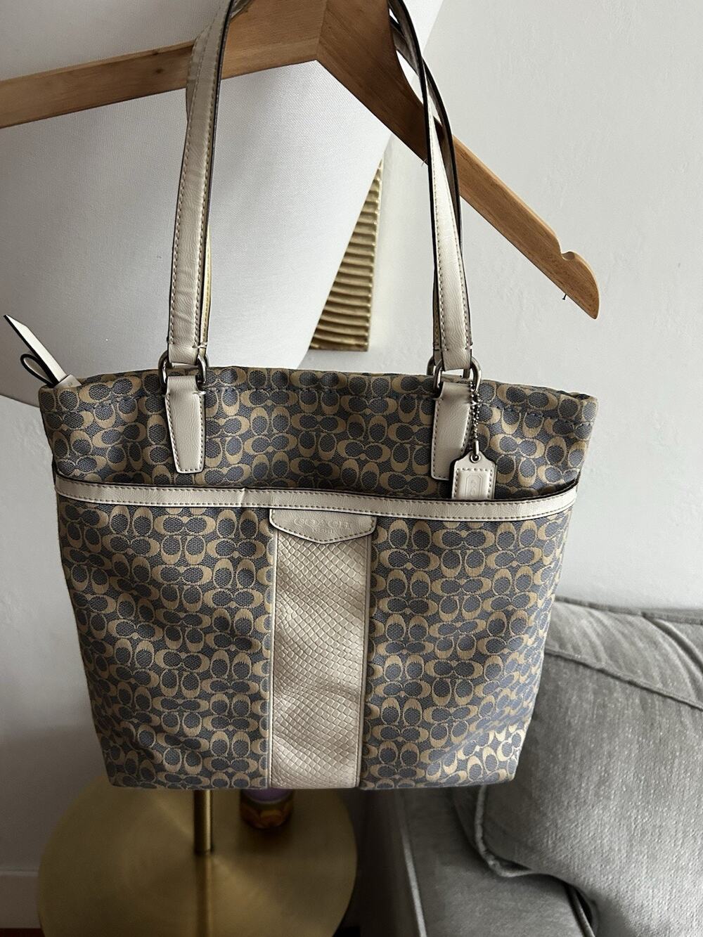 Y2K Coach Blue Signature C Monogram Canvas Stripe Tote Bag F28927